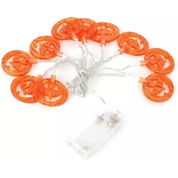 Halloween Pumpkin String Lights 10 LED 6.5ft Orange Pumpkin Fall Party Decor New - Picture 5 of 7